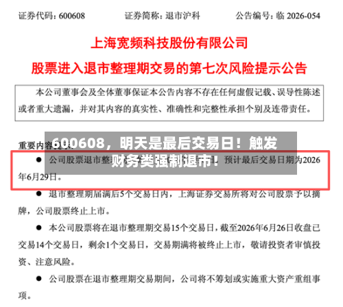 600608，明天是最后交易日！触发财务类强制退市！-第3张图片