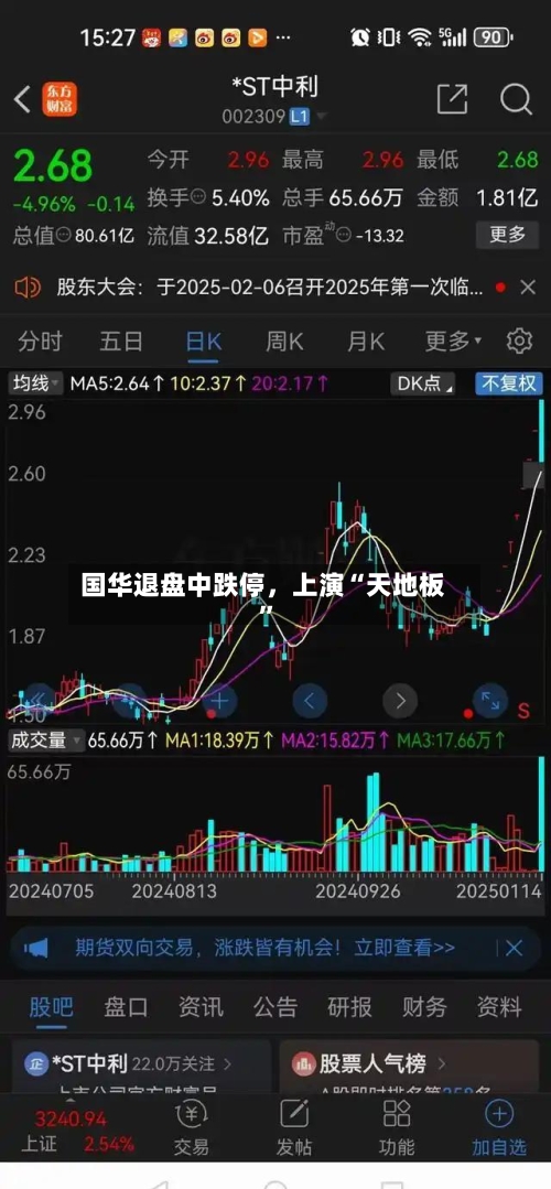 国华退盘中跌停	，上演“天地板	”-第2张图片