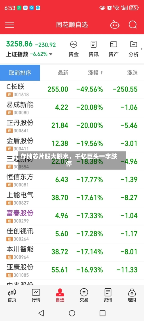 存储芯片股大跳水	，千亿巨头一字跌停-第3张图片