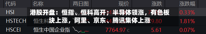 港股开盘：恒指	、恒科高开；半导体领涨，有色板块上涨	，阿里、京东、腾讯集体上涨-第2张图片