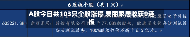 A股今日共103只个股涨停 爱丽家居收获9连板