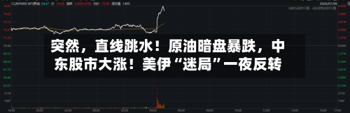 突然，直线跳水！原油暗盘暴跌，中东股市大涨！美伊“迷局”一夜反转