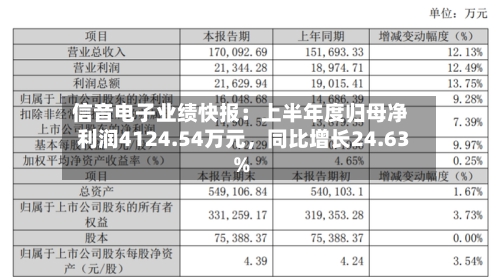 信音电子业绩快报：上半年度归母净利润4124.54万元，同比增长24.63%-第2张图片