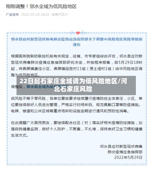 22日起石家庄全域调为低风险地区/河北石家庄风险