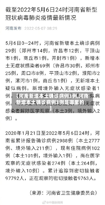 【河南新增本土确诊病例3例,河南新增本土确诊病例3例是哪里的】