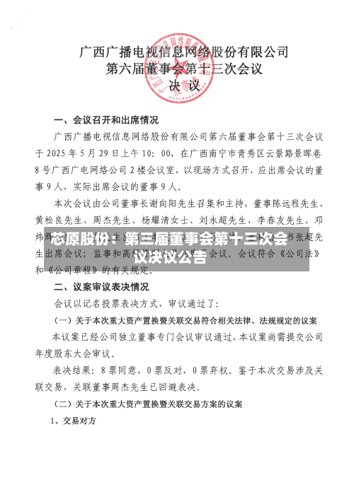 芯原股份：第三届董事会第十三次会议决议公告