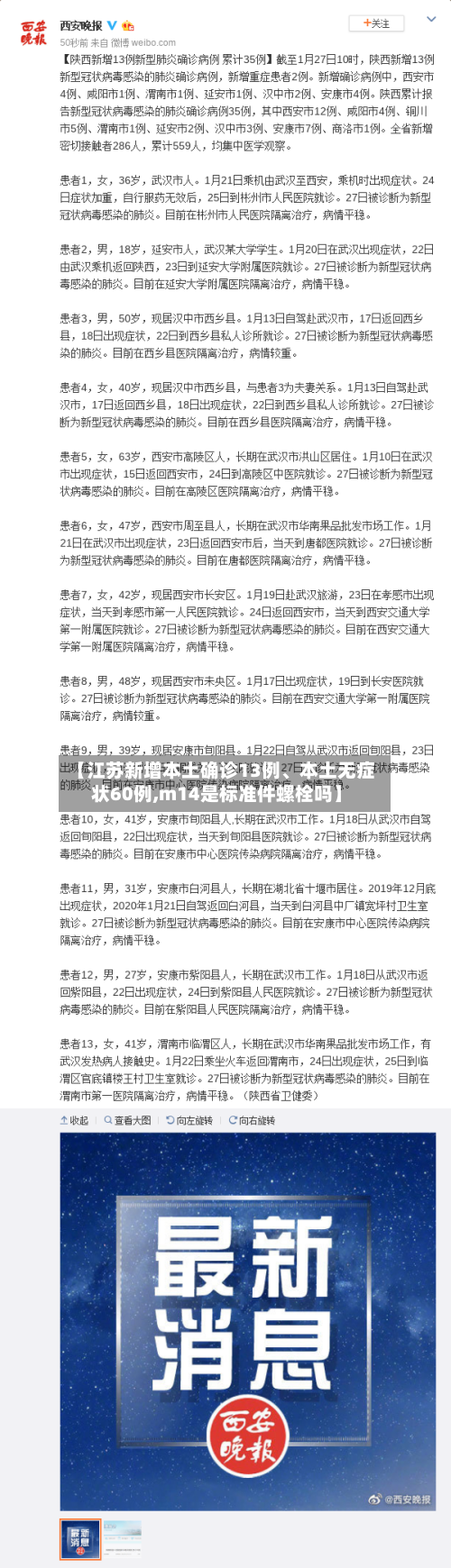 【江苏新增本土确诊13例、本土无症状60例,m14是标准件螺栓吗】-第3张图片