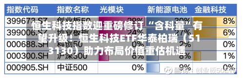 恒生科技指数迎重磅修订 “含科量”有望升级！恒生科技ETF华泰柏瑞（513130）助力布局价值重估机遇