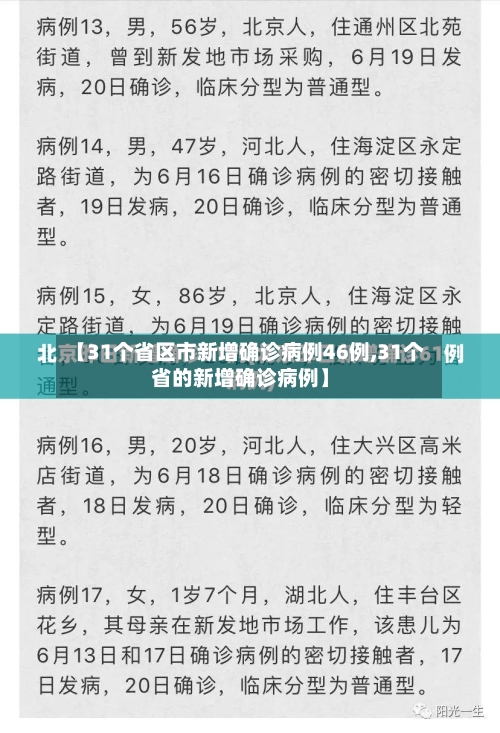 【31个省区市新增确诊病例46例,31个省的新增确诊病例】
