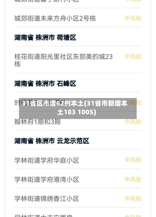 31省区市增62例本土(31省市新增本土183 1005)