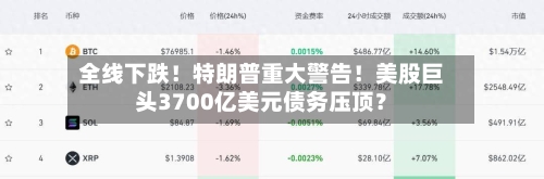 全线下跌！特朗普重大警告！美股巨头3700亿美元债务压顶？