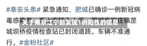 关于南京江宁新发现1例阳性的信息-第2张图片