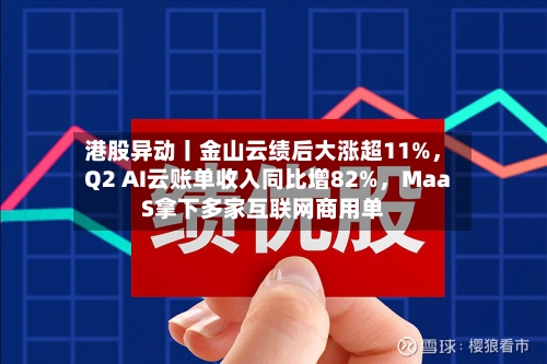 港股异动丨金山云绩后大涨超11%，Q2 AI云账单收入同比增82%，MaaS拿下多家互联网商用单