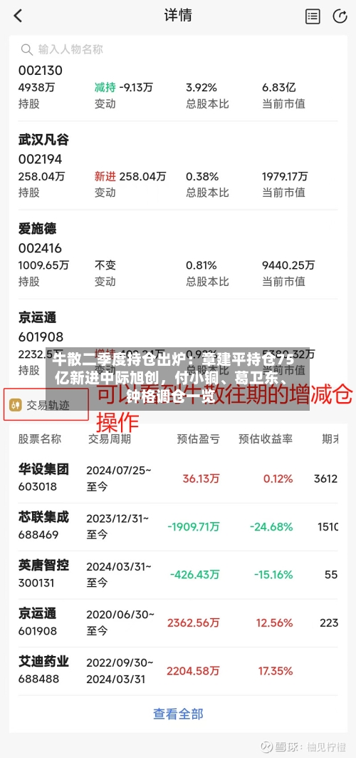 牛散二季度持仓出炉：章建平持仓75亿新进中际旭创，付小铜、葛卫东、钟格调仓一览-第2张图片
