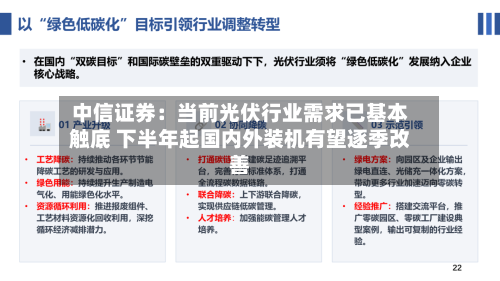中信证券：当前光伏行业需求已基本触底 下半年起国内外装机有望逐季改善