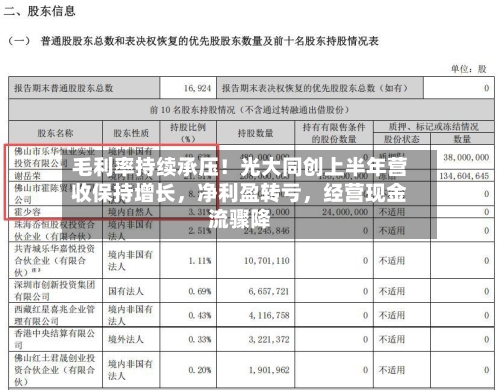 毛利率持续承压！光大同创上半年营收保持增长，净利盈转亏，经营现金流骤降