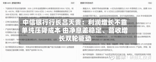 中信银行行长吕天贵：利润增长不靠单纯压降成本 由净息差稳定	、营收增长双轮驱动-第3张图片