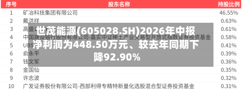 世茂能源(605028.SH)2026年中报净利润为448.50万元	、较去年同期下降92.90%-第2张图片