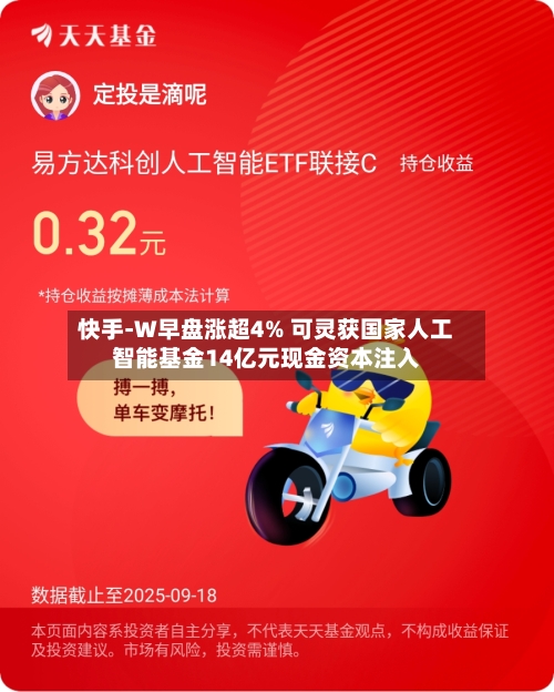 快手-W早盘涨超4% 可灵获国家人工智能基金14亿元现金资本注入
