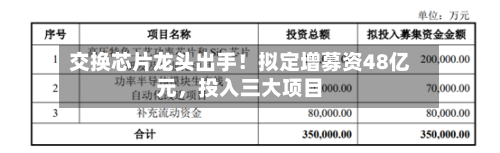 交换芯片龙头出手！拟定增募资48亿元，投入三大项目