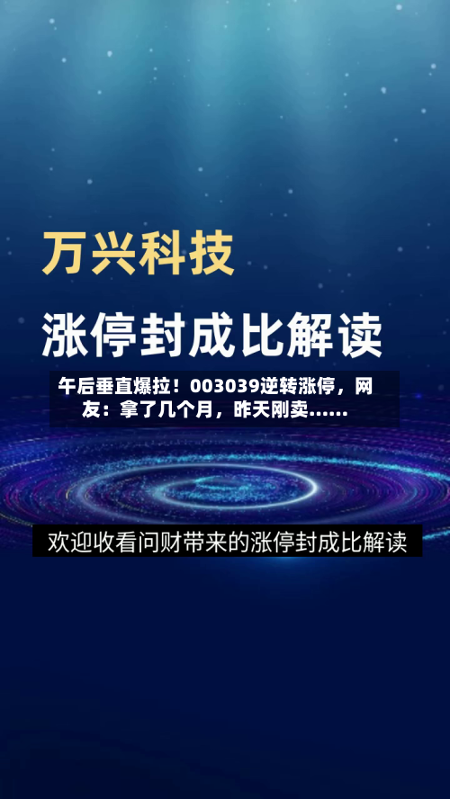 午后垂直爆拉！003039逆转涨停，网友：拿了几个月	，昨天刚卖……-第3张图片