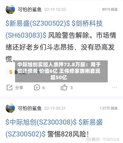 中际旭创实控人质押72.8万股:用于偿还债务 价值6亿 王伟修家族刚套现超50亿-第2张图片